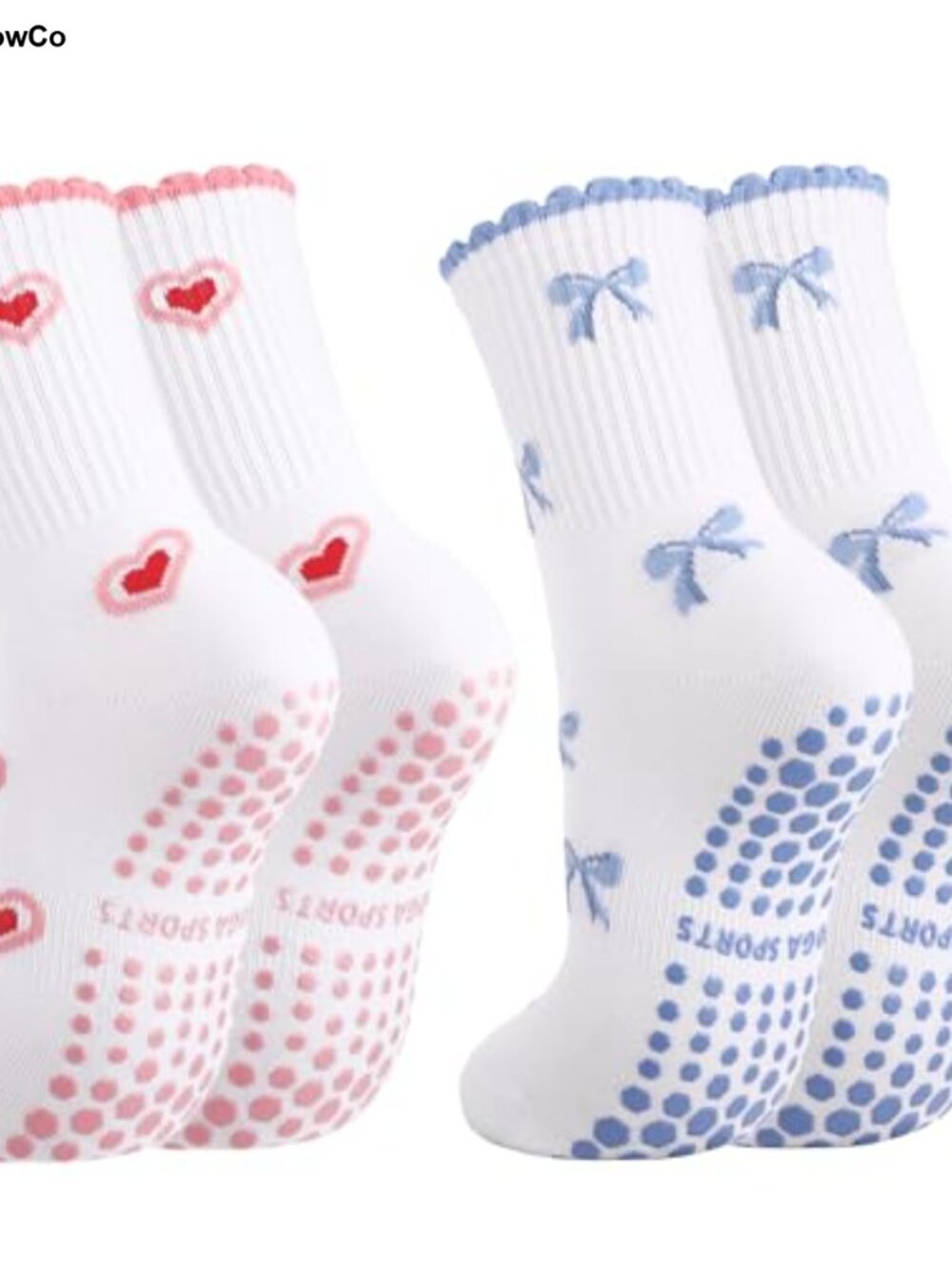 Pilates Socks with Grips for Women Ruffle Yoga Socks Cotton Blend 2 Pack